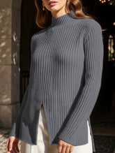 Solid color split knit base layer top