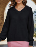 Solid color pullover V-neck sweater