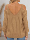 Deep V-neck lace embroidered bow sweater