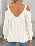 Deep V cable knit camisole off-shoulder sweater