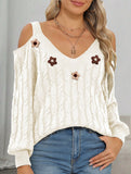 Deep V cable knit camisole off-shoulder sweater