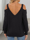 Deep V cable knit camisole off-shoulder sweater