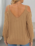 Deep V cable knit camisole off-shoulder sweater