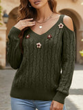 Deep V cable knit camisole off-shoulder sweater