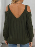 Deep V cable knit camisole off-shoulder sweater