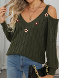 Deep V cable knit camisole off-shoulder sweater