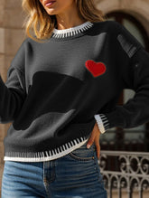 Casual patchwork heart embroidered loose sweater