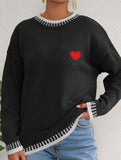 Casual patchwork heart embroidered loose sweater