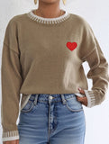 Casual patchwork heart embroidered loose sweater