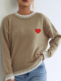 Casual patchwork heart embroidered loose sweater