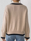 Collared color-blocked heart-patterned knit sweater