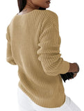 V-neck solid color cable knit casual knit sweater