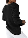 V-neck solid color cable knit casual knit sweater