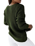 V-neck solid color cable knit casual knit sweater