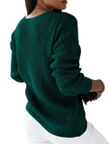 V-neck solid color cable knit casual knit sweater