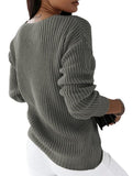 V-neck solid color cable knit casual knit sweater