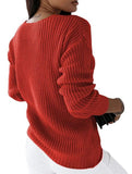 V-neck solid color cable knit casual knit sweater