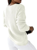 V-neck solid color cable knit casual knit sweater