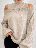 Off-shoulder turtleneck loose knit sweater