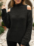 Off-shoulder turtleneck loose knit sweater