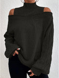 Off-shoulder turtleneck loose knit sweater