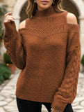 Off-shoulder turtleneck loose knit sweater