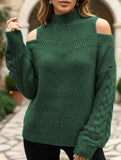 Off-shoulder turtleneck loose knit sweater