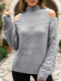 Off-shoulder turtleneck loose knit sweater