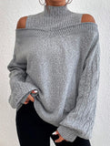 Off-shoulder turtleneck loose knit sweater