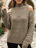 Off-shoulder turtleneck loose knit sweater