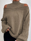 Off-shoulder turtleneck loose knit sweater