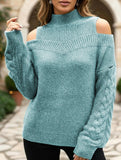 Off-shoulder turtleneck loose knit sweater