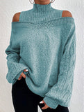 Off-shoulder turtleneck loose knit sweater