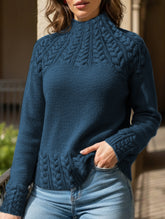 Solid color cable knit sweater