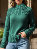 Solid color cable knit sweater