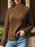Solid color cable knit sweater