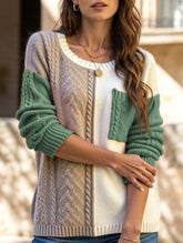 Color-blocked cable knit sweater