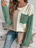 Color-blocked cable knit sweater