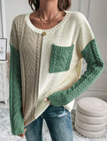 Color-blocked cable knit sweater