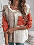 Color-blocked cable knit sweater