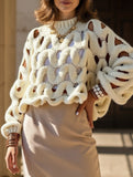 Casual openwork crochet long-sleeved sweater