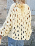 Casual openwork crochet long-sleeved sweater