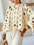 Casual openwork crochet long-sleeved sweater