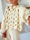 Casual openwork crochet long-sleeved sweater