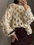 Casual openwork crochet long-sleeved sweater