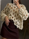 Casual openwork crochet long-sleeved sweater