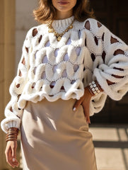 Casual openwork crochet long-sleeved sweater