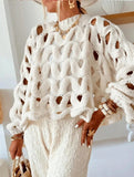 Casual openwork crochet long-sleeved sweater