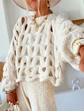 Casual openwork crochet long-sleeved sweater