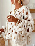 Casual openwork crochet long-sleeved sweater